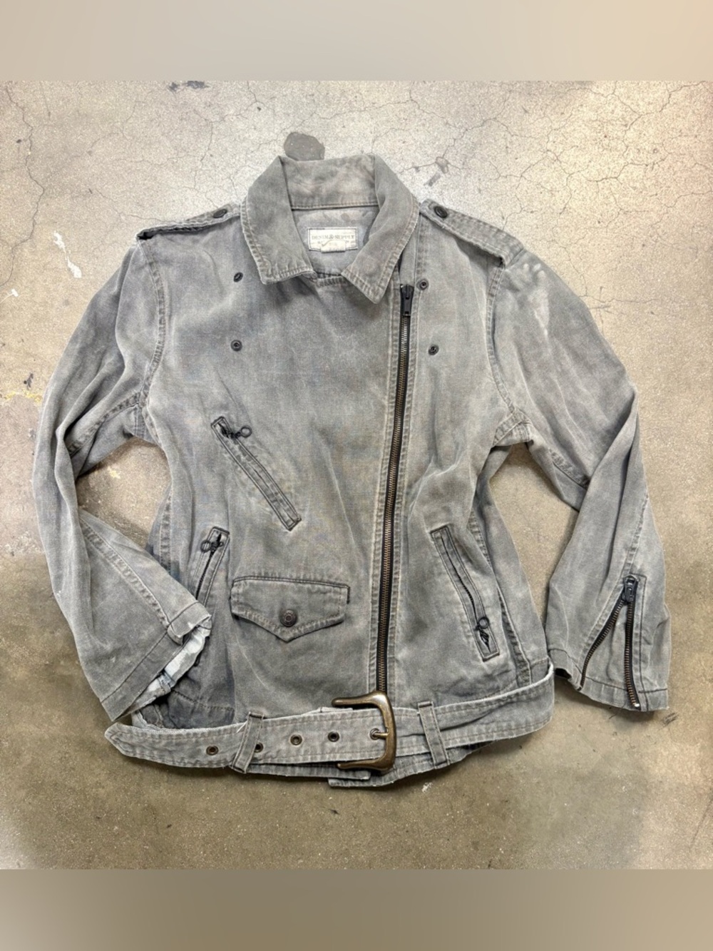 RALPH LAUREN DENIM & SUPPLY Washed Gray Moto Jacket with Buckle Belt - Picture 2 of 11